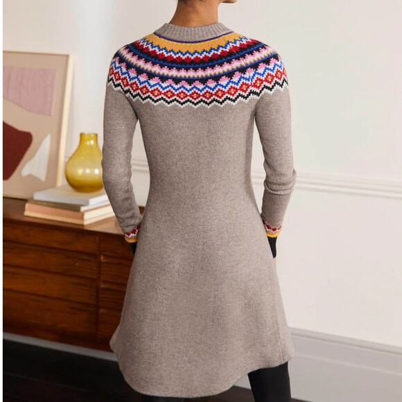 BODEN Millie Fair Isle Knitted Sweater Dress Mink Melange Tan Taupe {KK17} - Picture 3 of 8